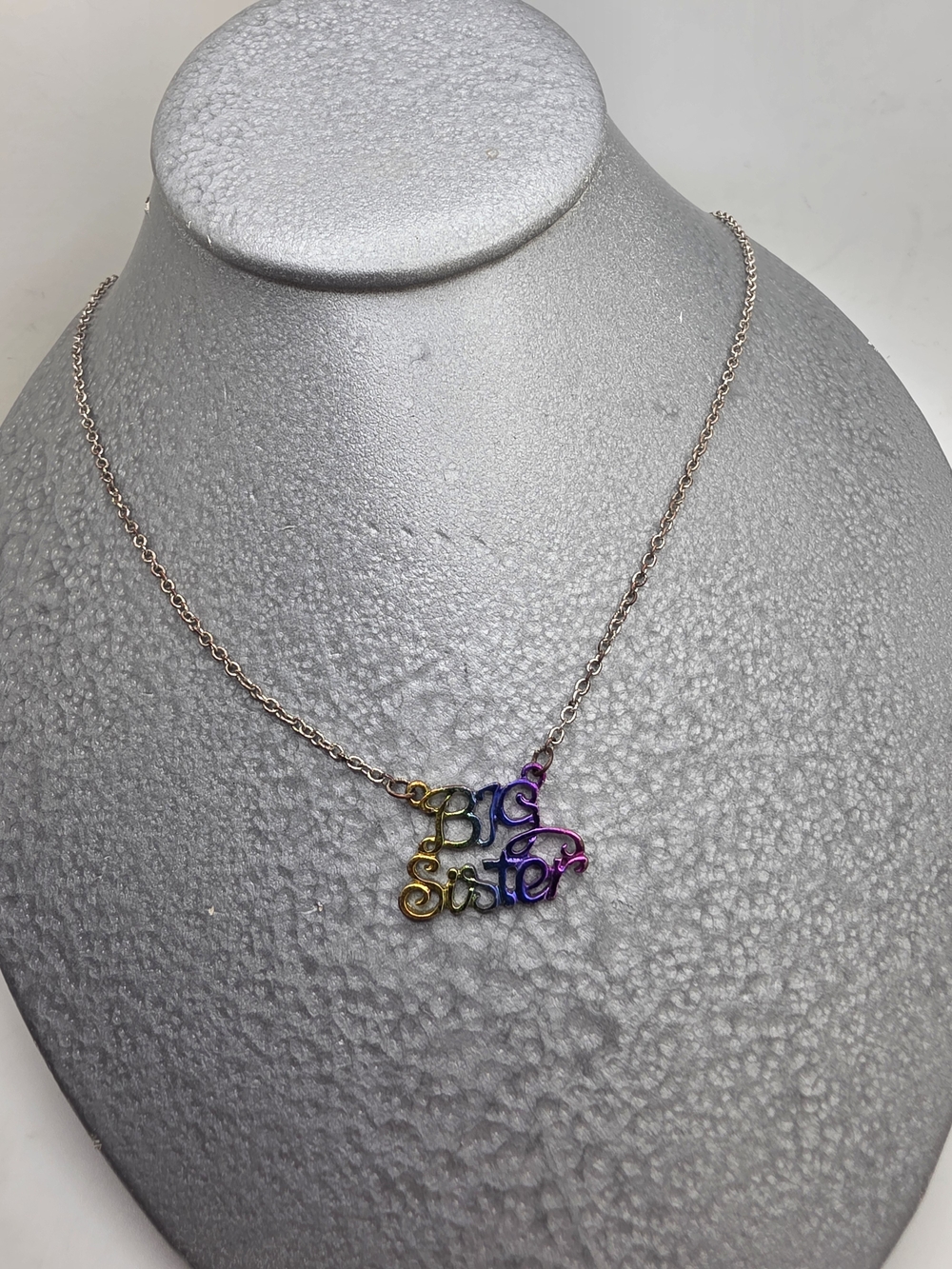 Big Sister Multicolor Script Pendant Necklace